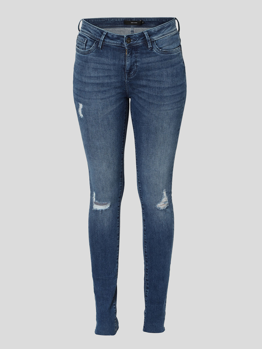 Blue Mid Rise Ripped Wendy Skinny Jeans