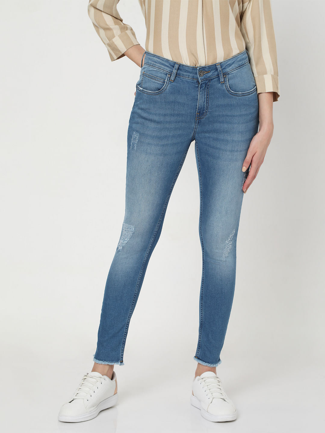 Blue Mid Rise Push Up Skinny Jeans