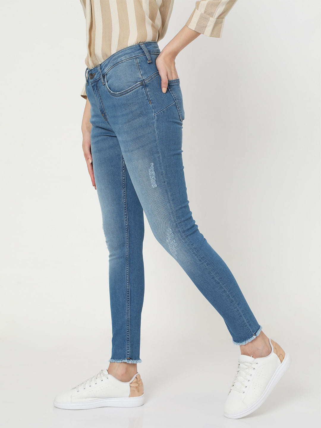 Blue Mid Rise Push Up Skinny Jeans