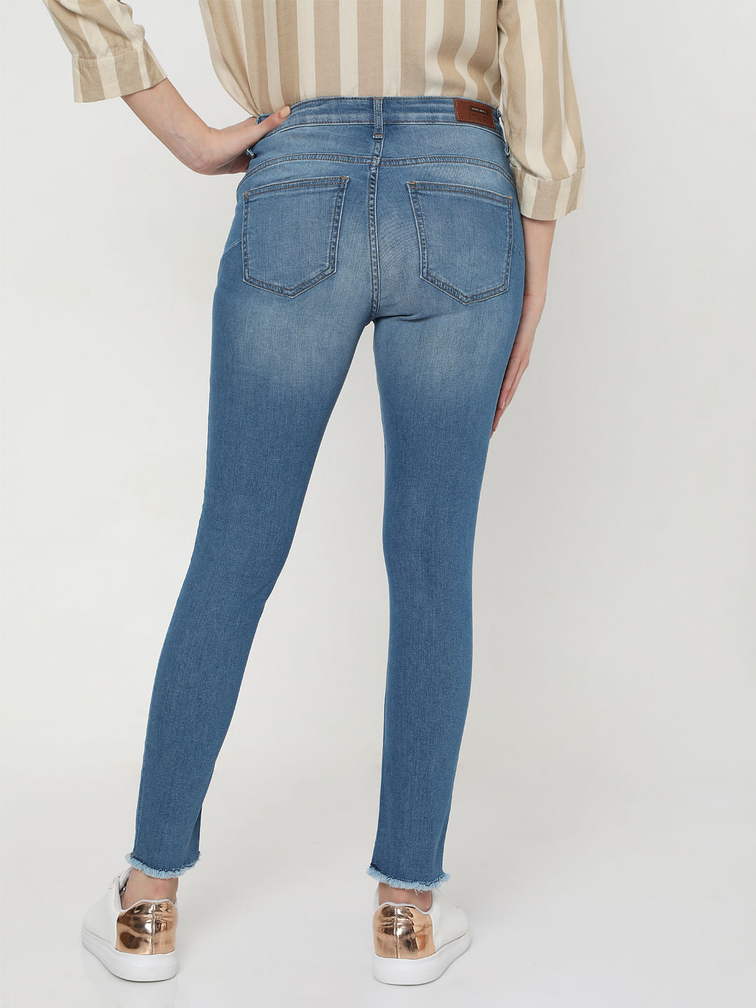 Blue Mid Rise Push Up Skinny Jeans