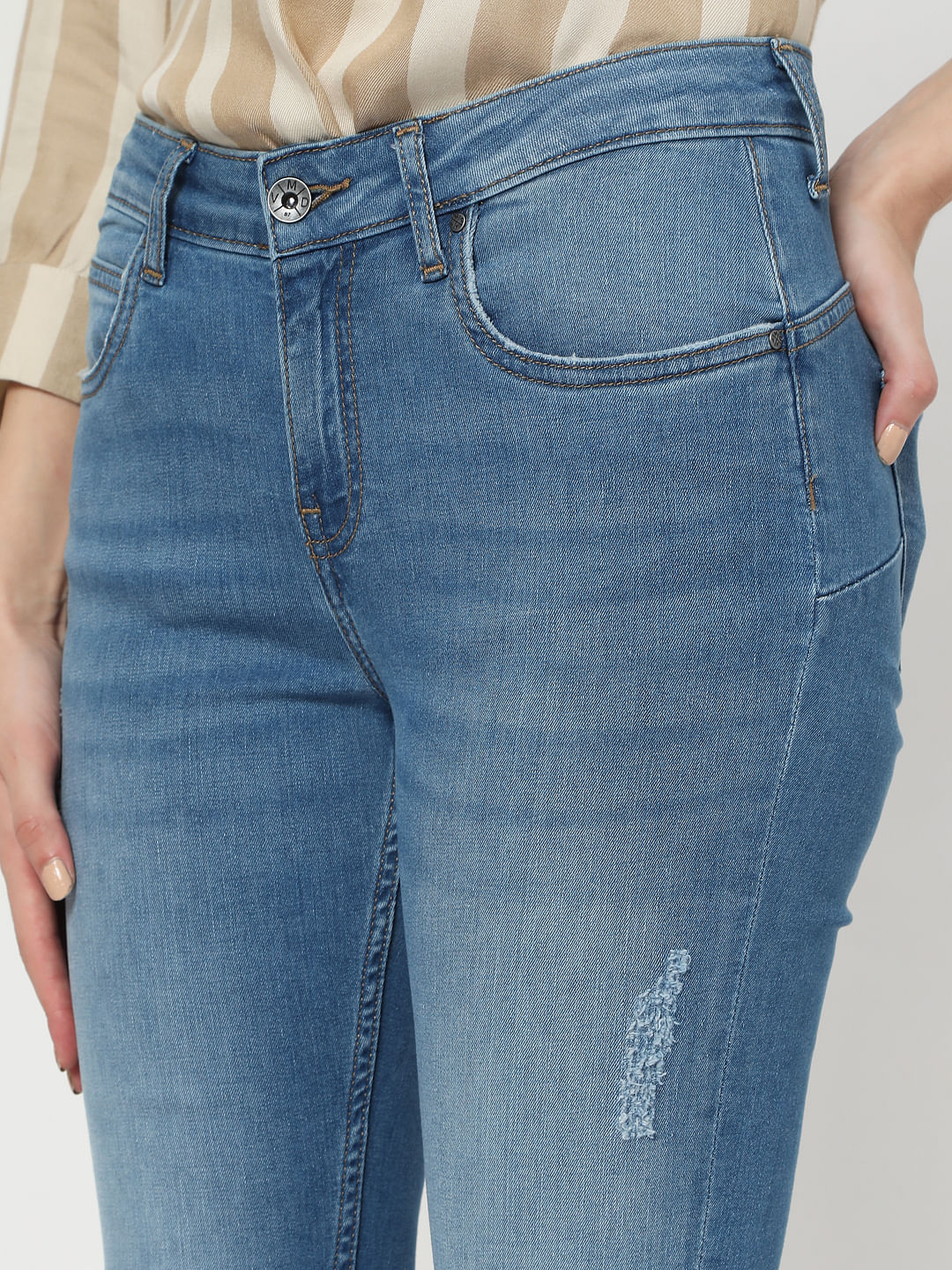 Blue Mid Rise Push Up Skinny Jeans