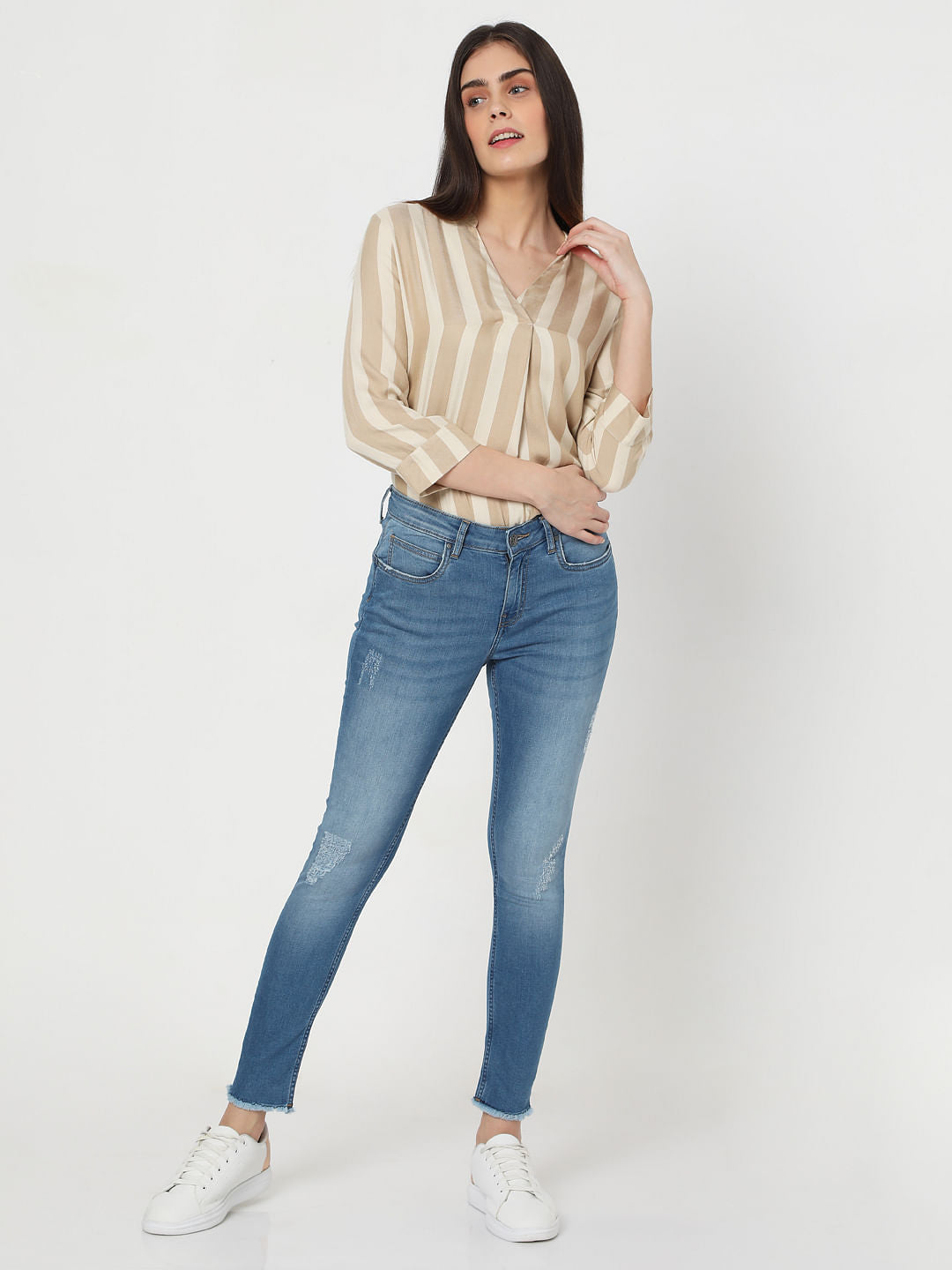 Blue Mid Rise Push Up Skinny Jeans