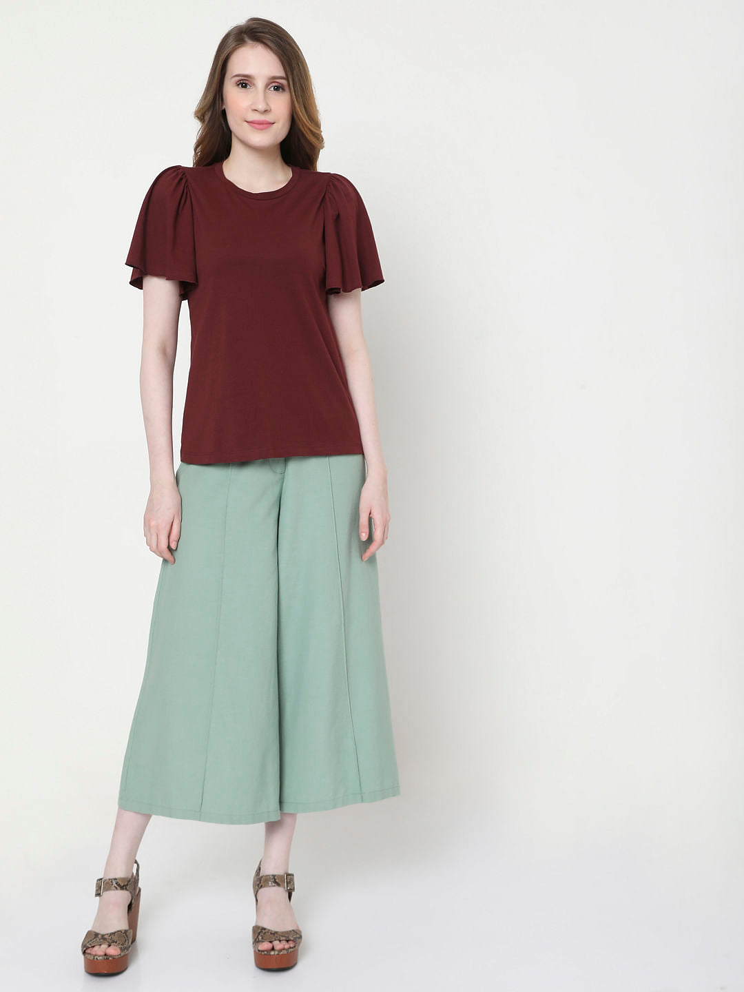 Maroon Organic Cotton Flared Sleeves Top