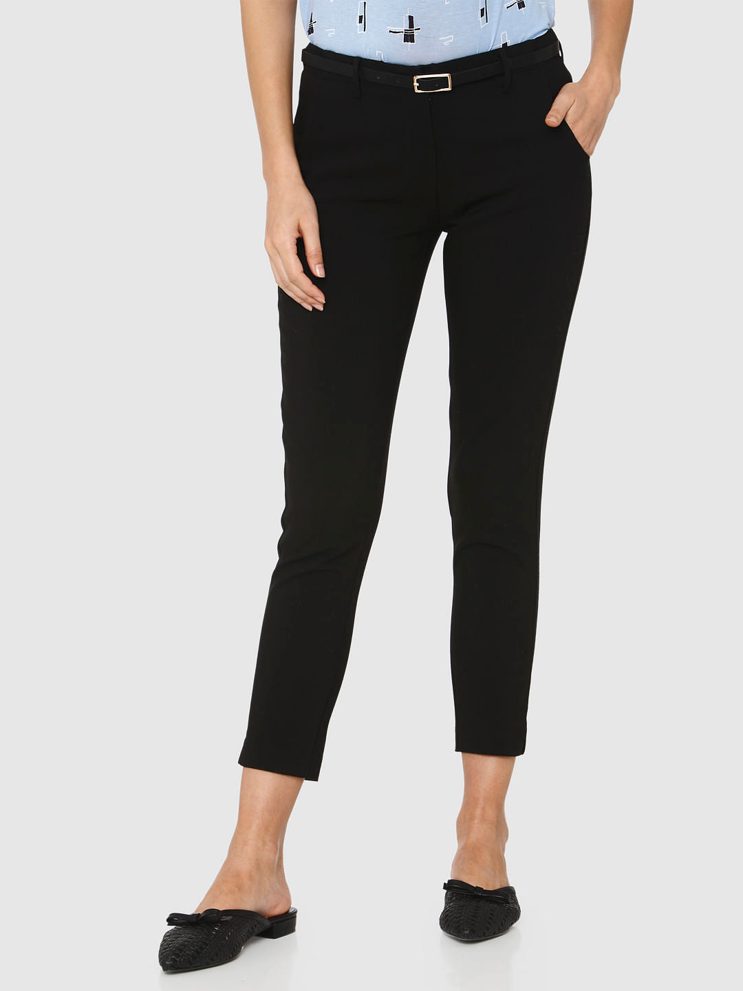 Black Mid Rise Ankle Length Slim Fit Pants