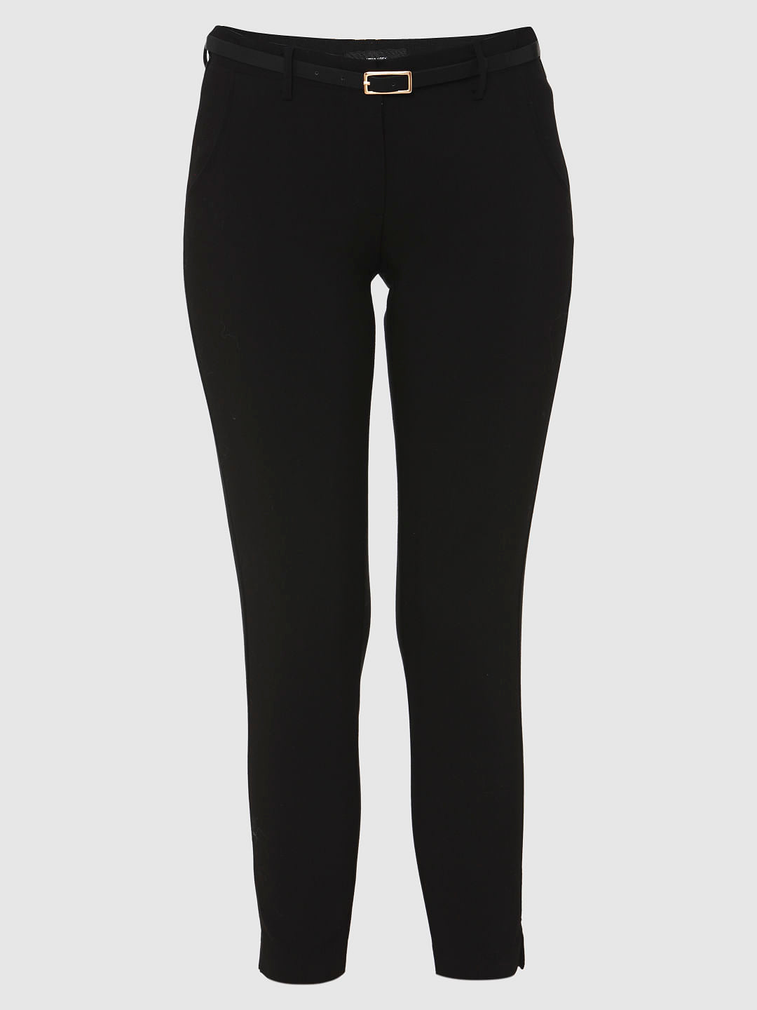 Black Mid Rise Ankle Length Slim Fit Pants