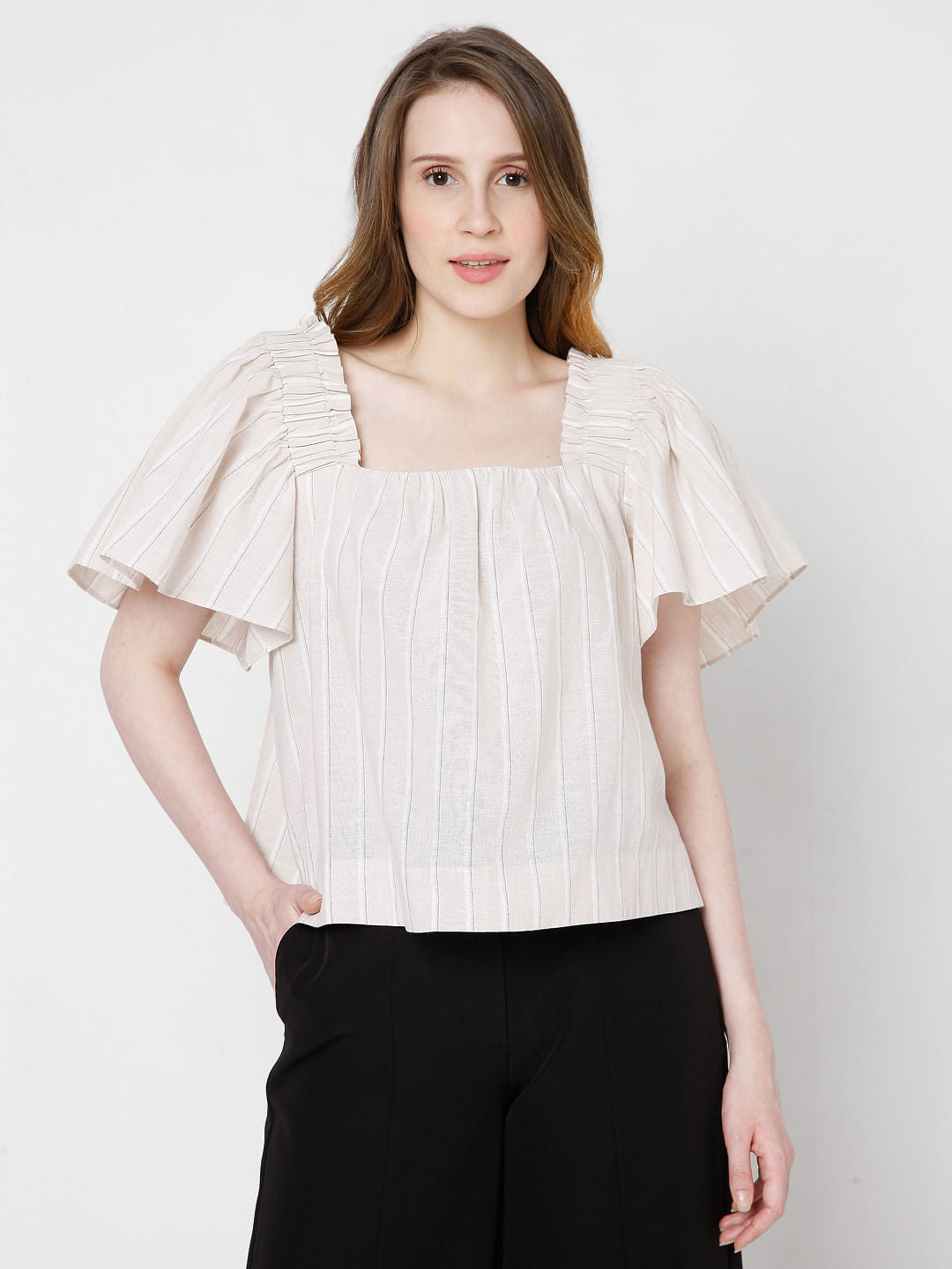 Beige Striped Top