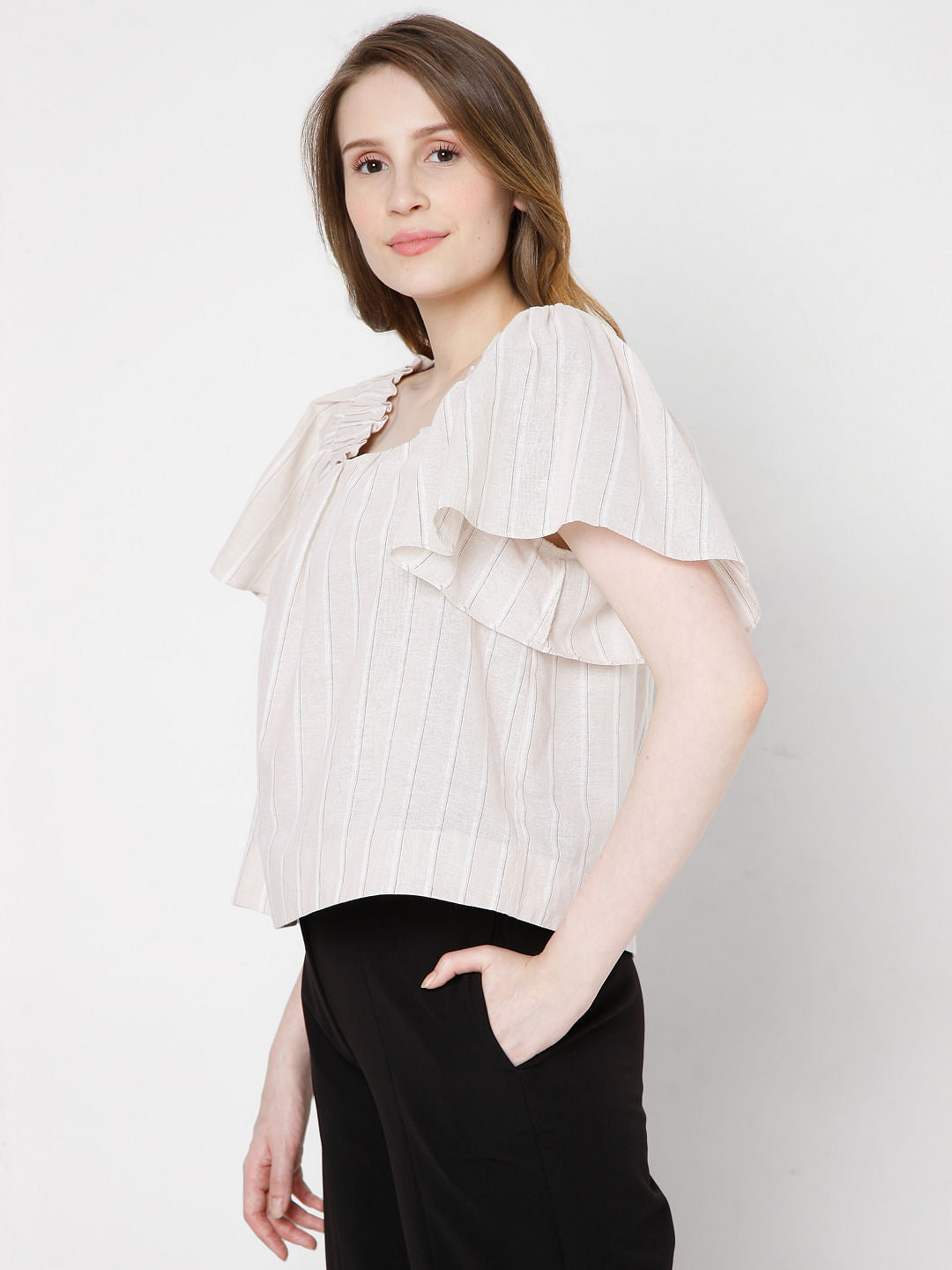 Beige Striped Top