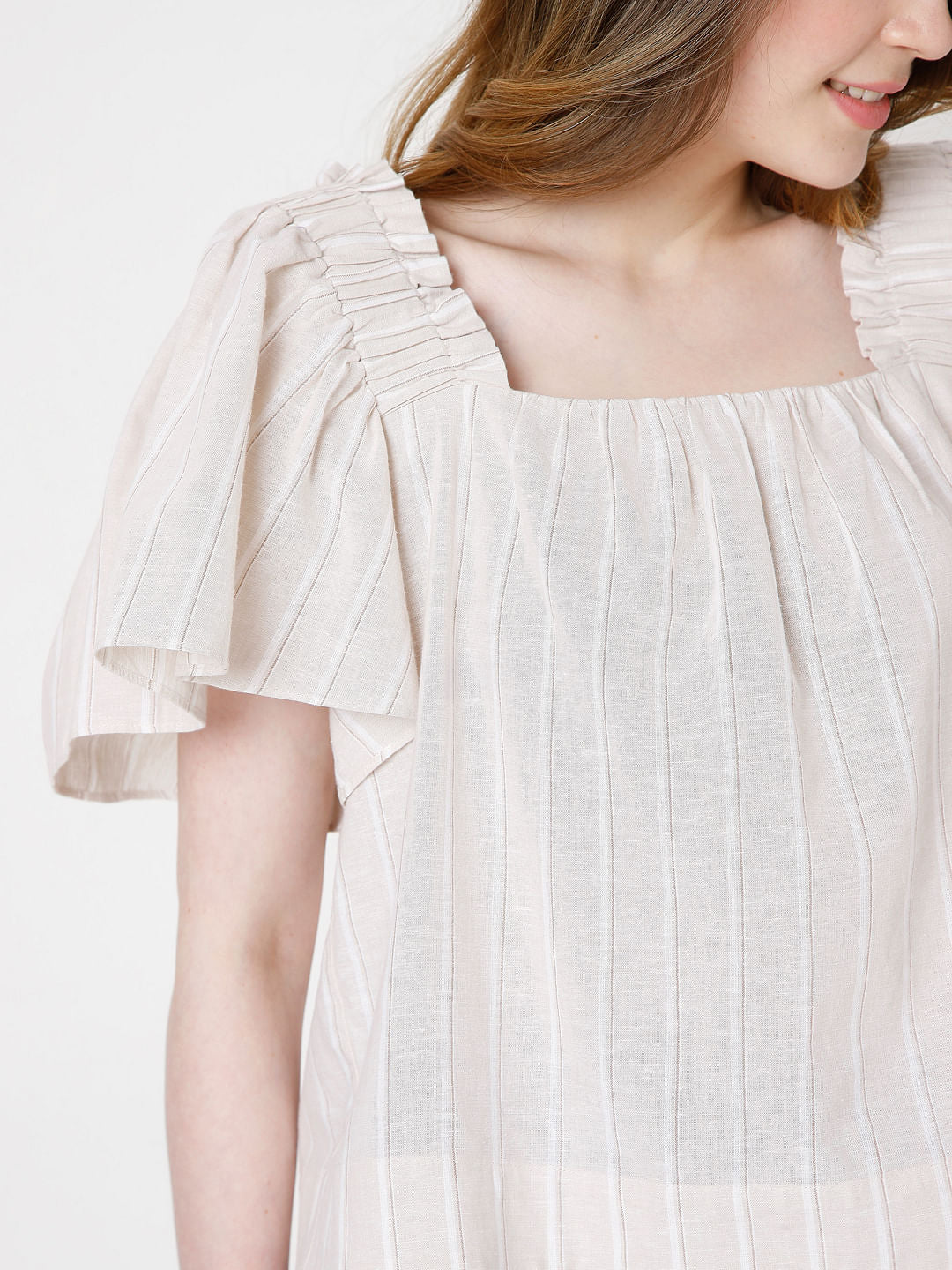 Beige Striped Top