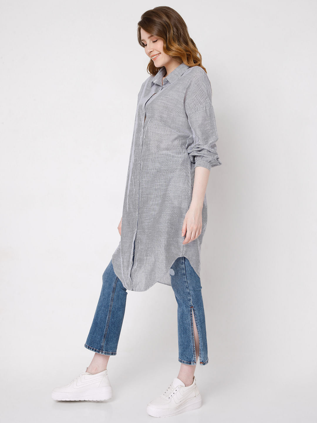 Blue Striped Long Tunic Shirt