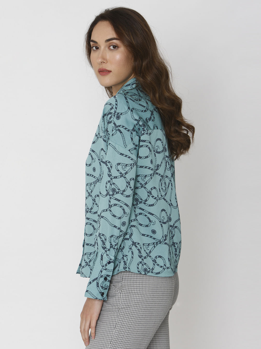 Green All Over Rope And Anchor Print Shirt