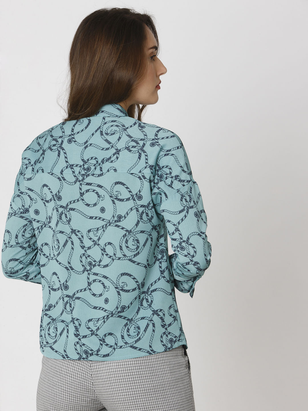 Green All Over Rope And Anchor Print Shirt