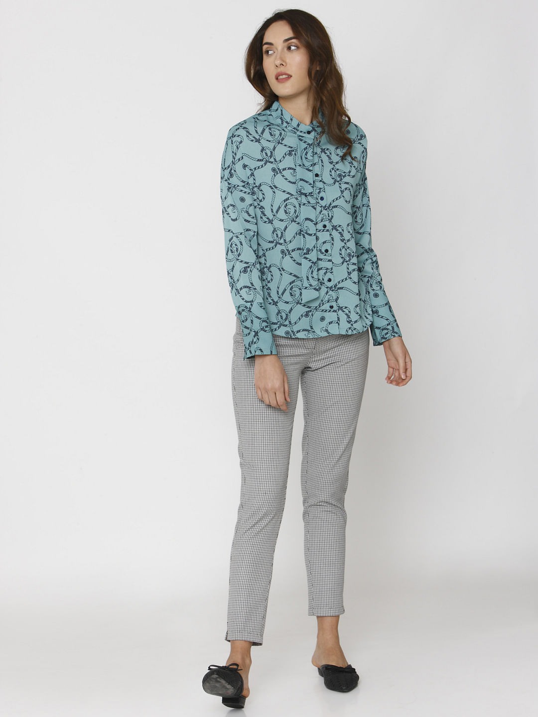 Green All Over Rope And Anchor Print Shirt