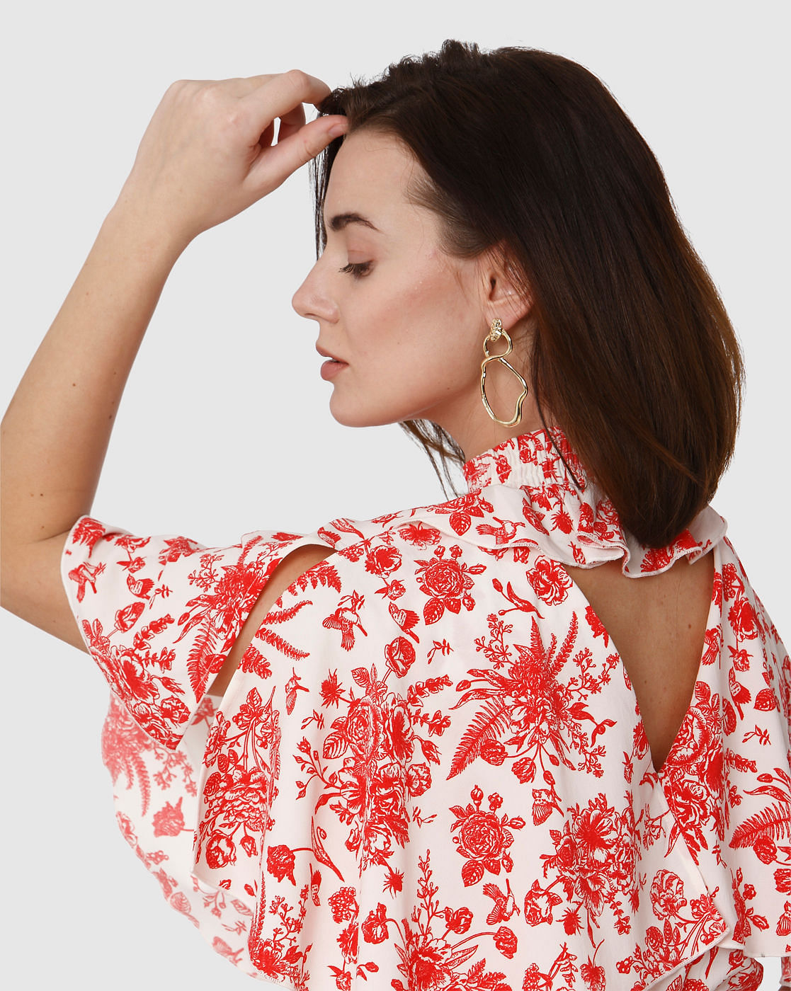 White All Over Floral Print Cape Detail Fit & Flare Dress