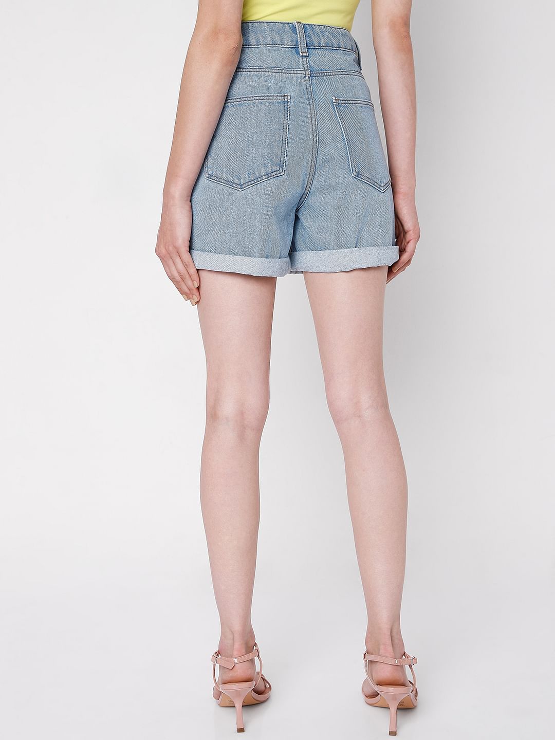 Light Blue Mid Rise Ripped Shorts