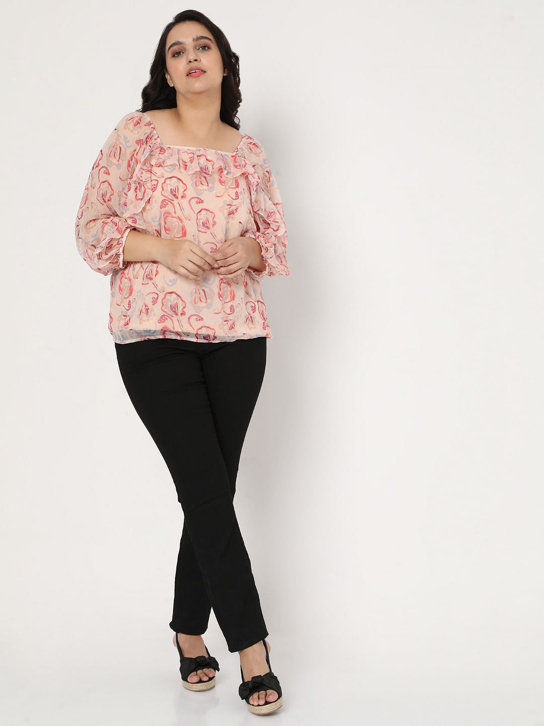 Curve Pink Floral Sheer Top