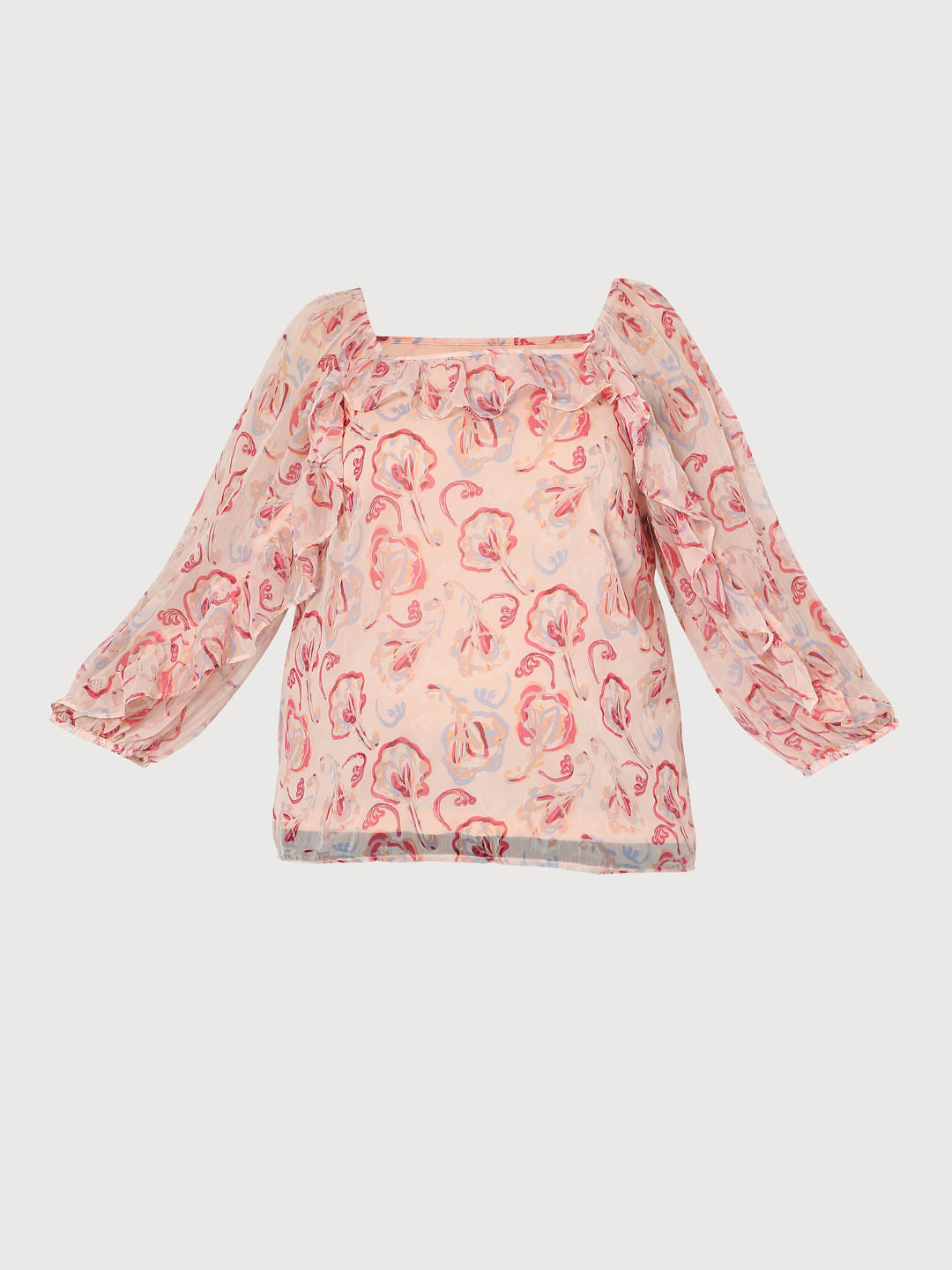 Curve Pink Floral Sheer Top