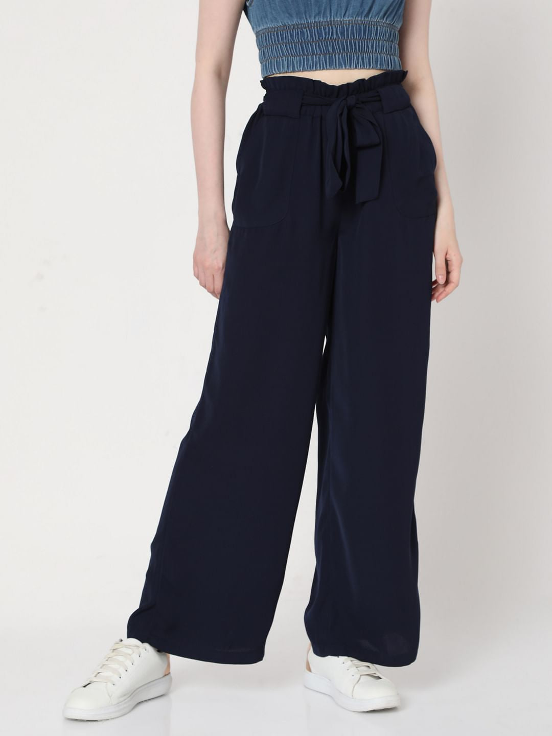 Navy Blue High Rise Wide Leg Co-Ord Set Pants