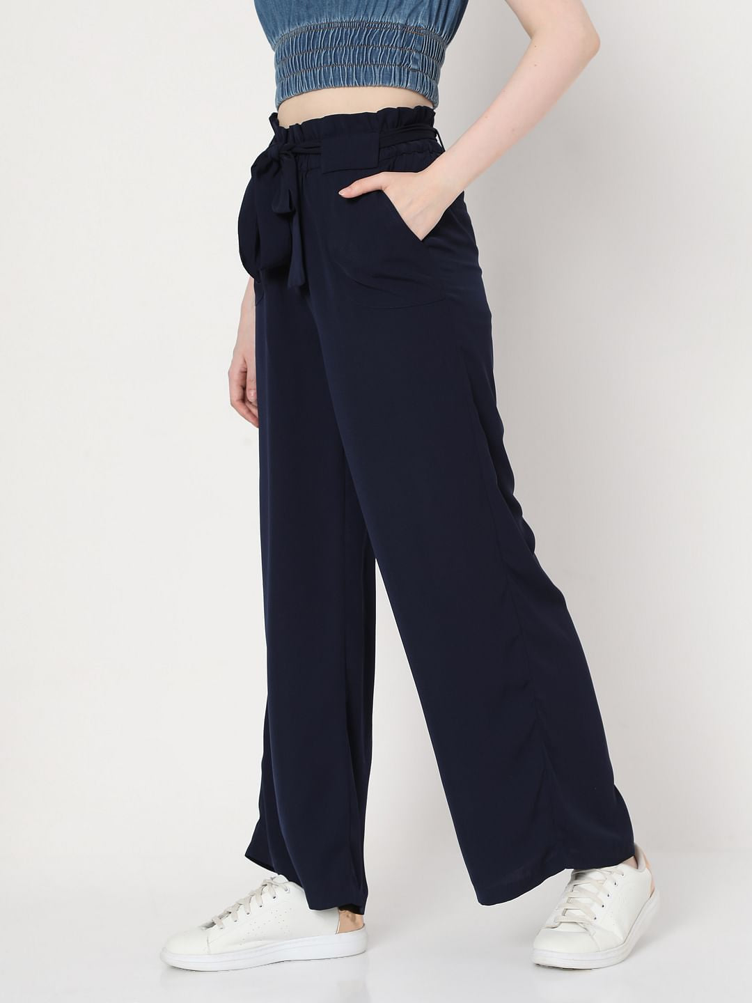 Navy Blue High Rise Wide Leg Co-Ord Set Pants