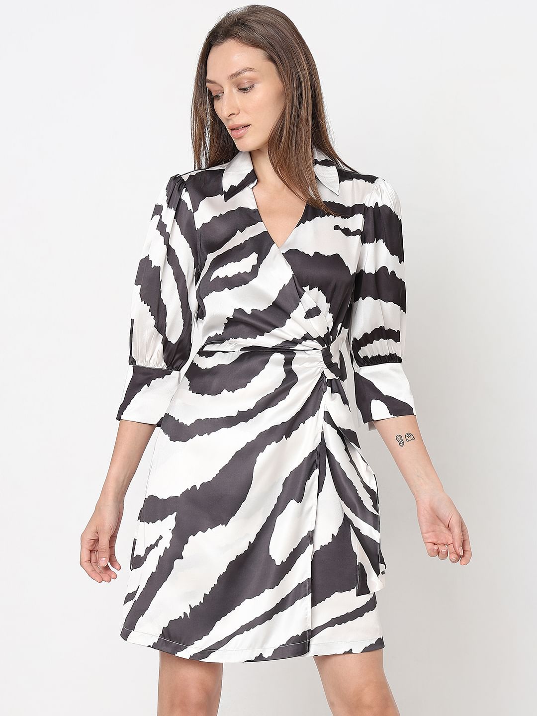 Black Zebra Print Shirt Dress