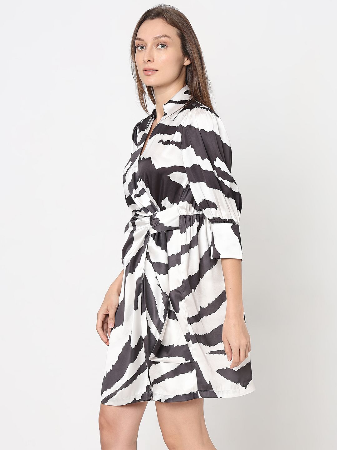 Black Zebra Print Shirt Dress