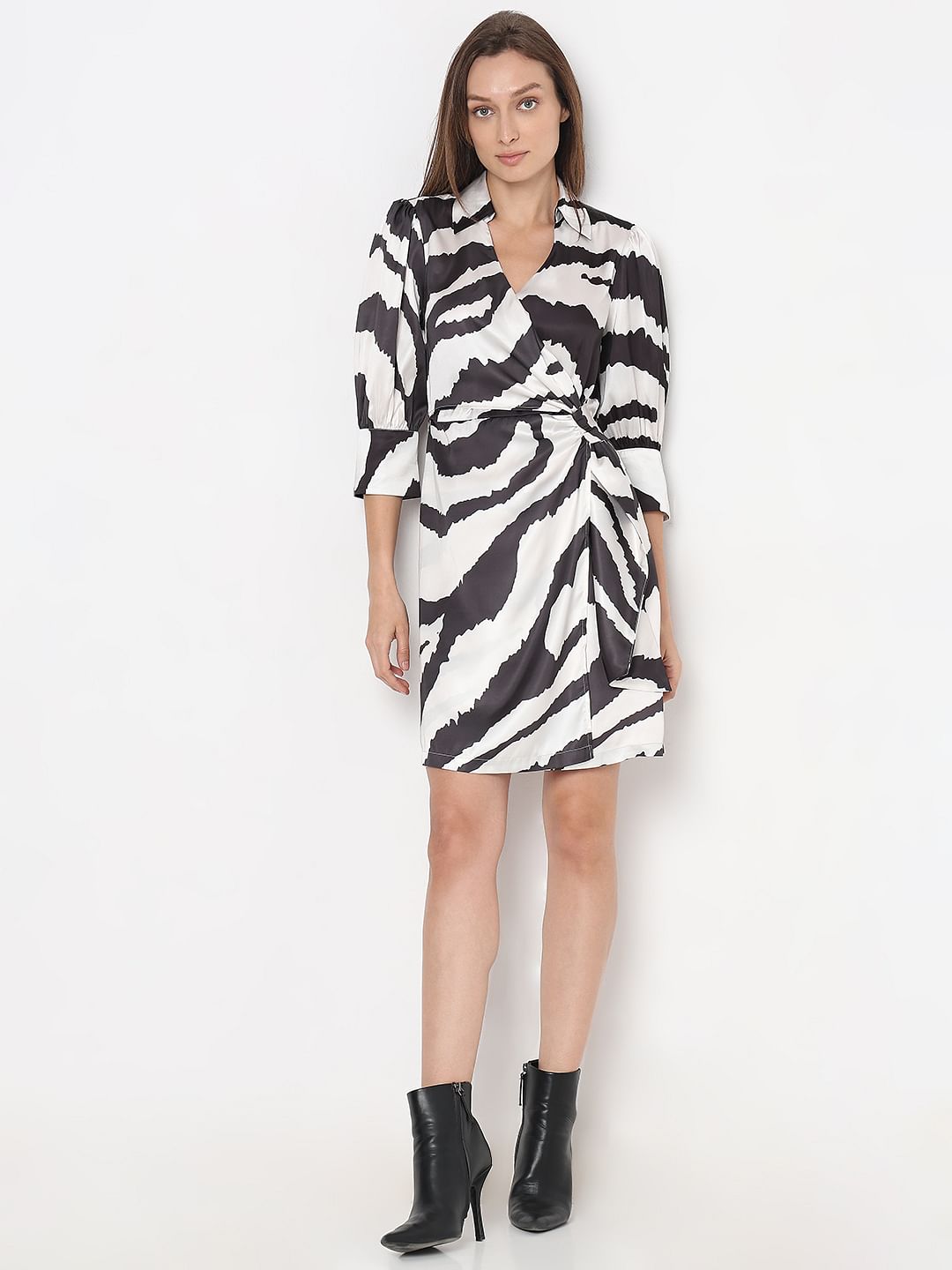 Black Zebra Print Shirt Dress