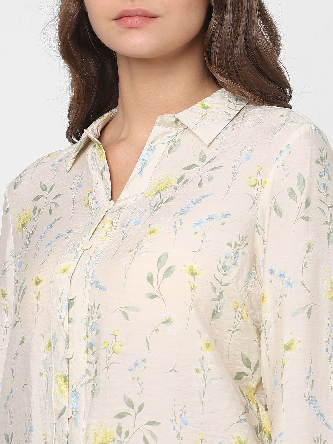 Light Cream Printed Cropped Shirt