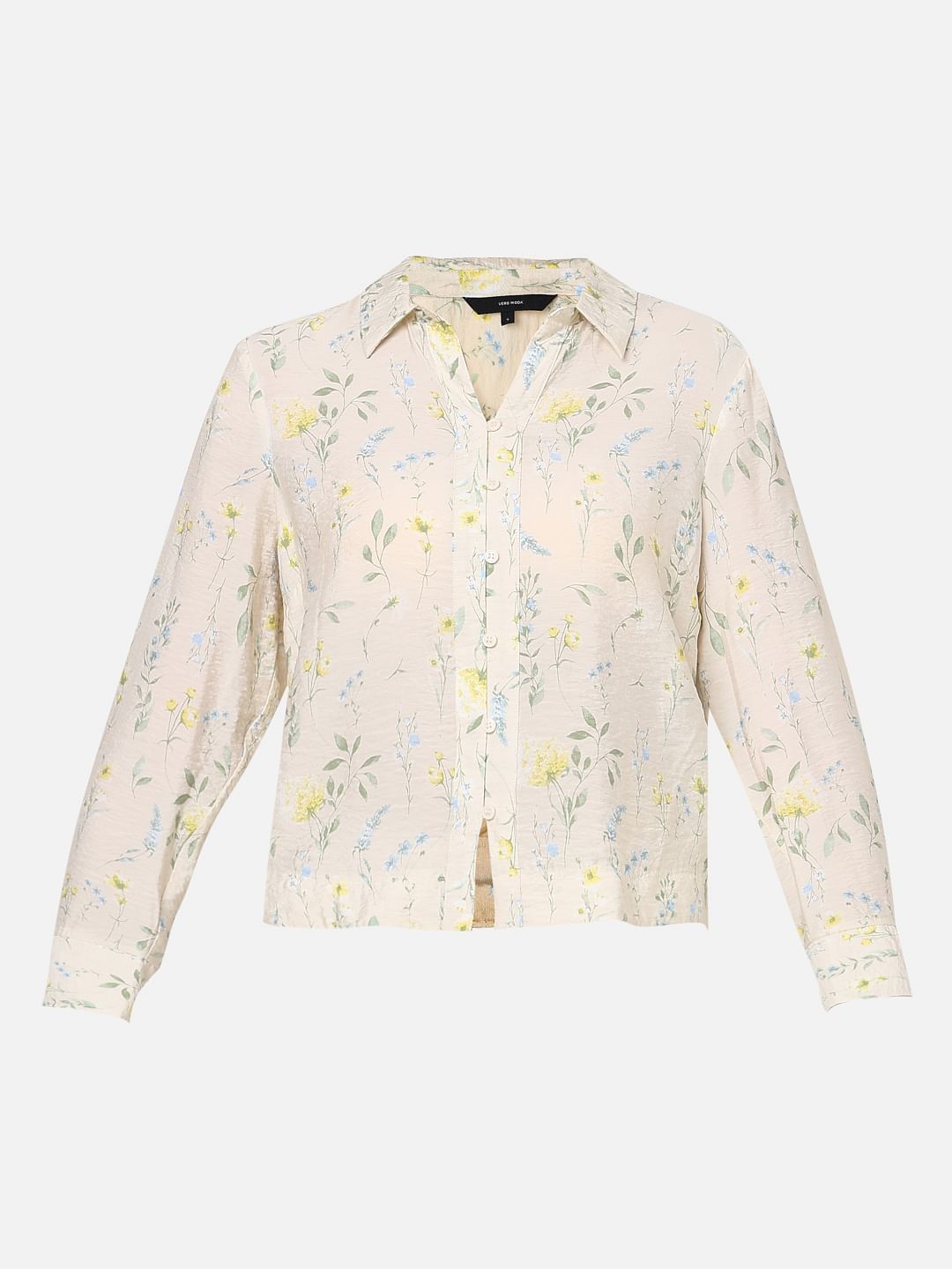 Light Cream Printed Cropped Shirt