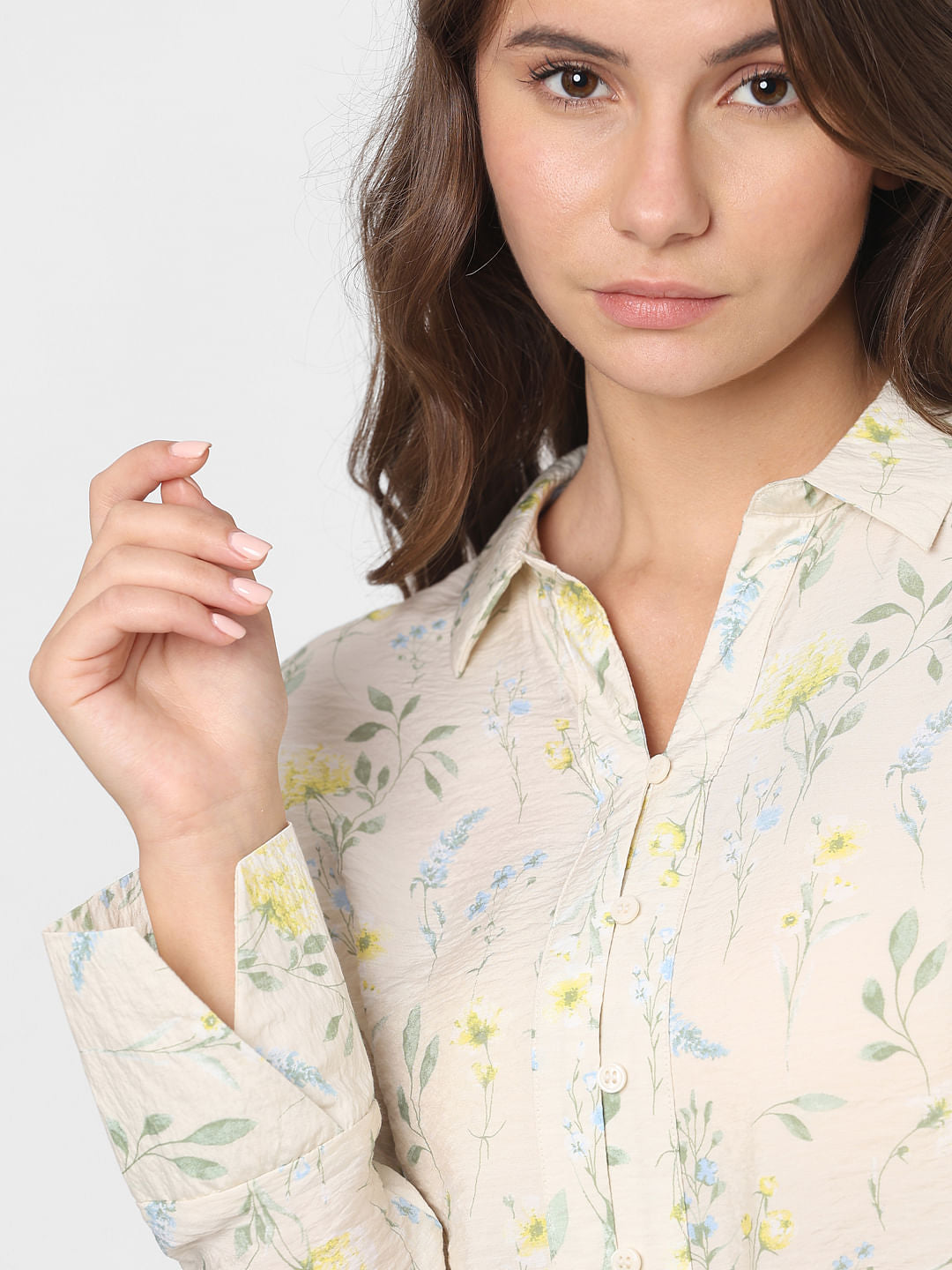 Light Cream Printed Cropped Shirt