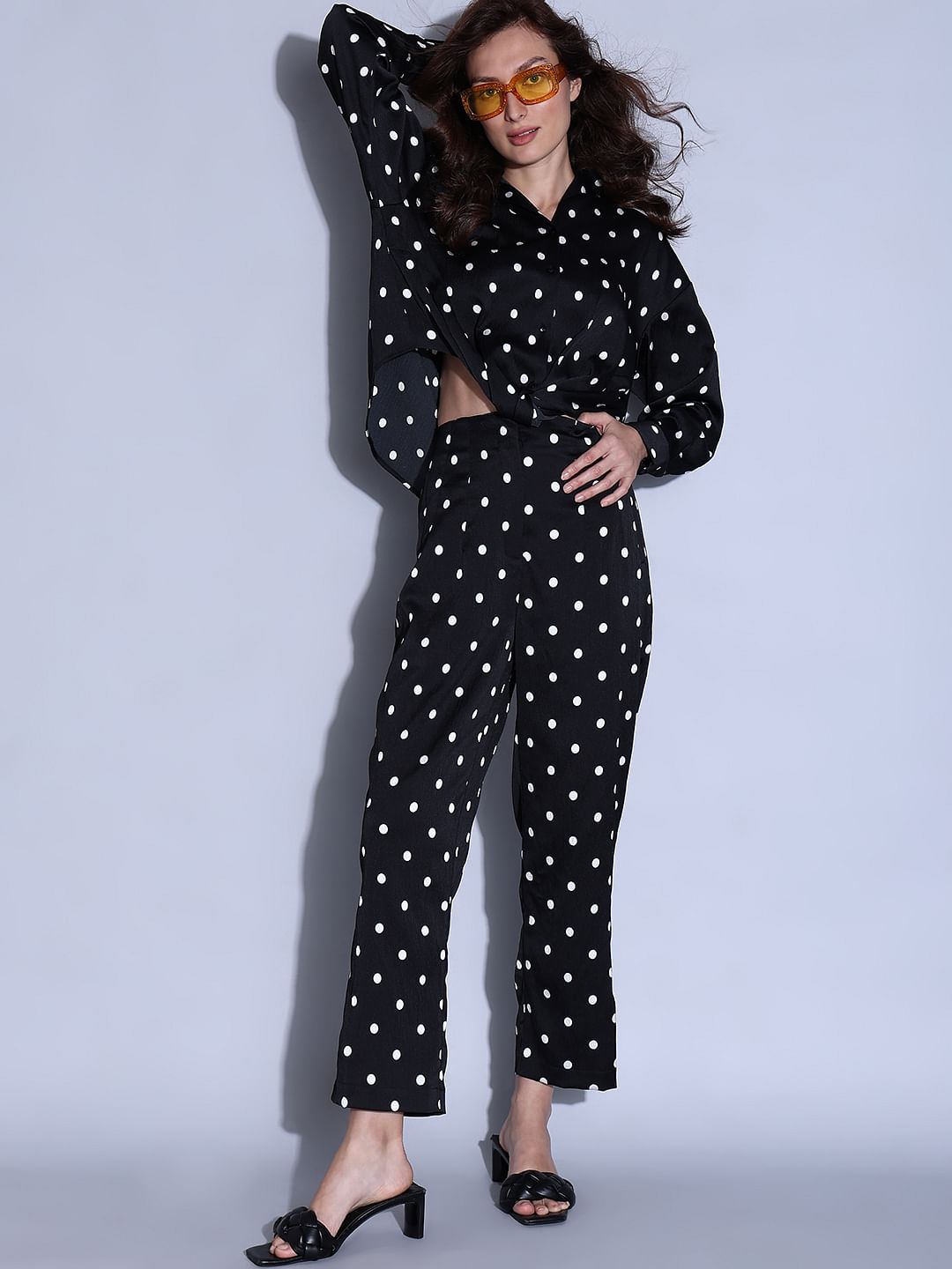 Black High Rise Polka Dot Pants