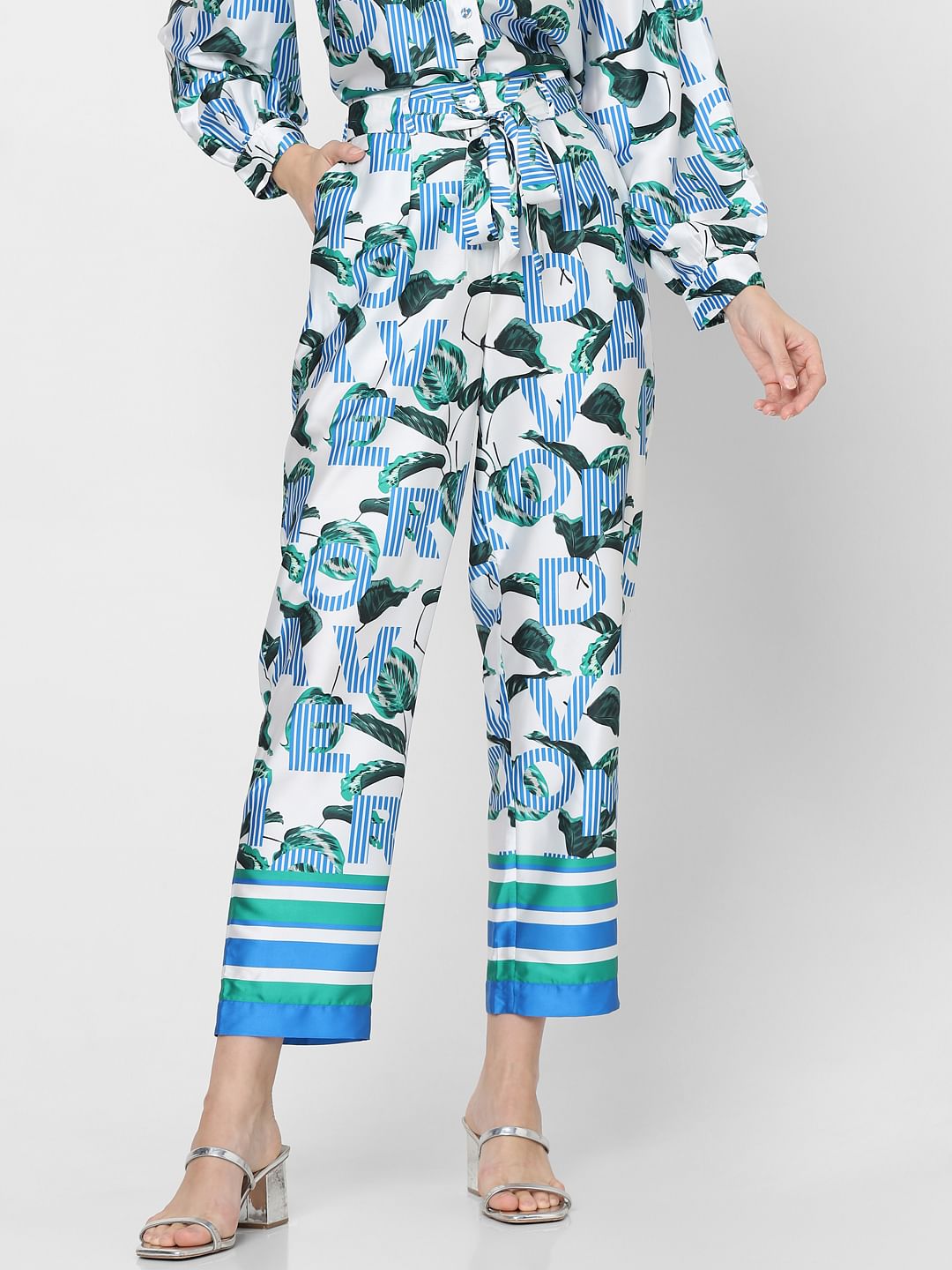 Blue High Rise Printed Co-Ord Set Pants