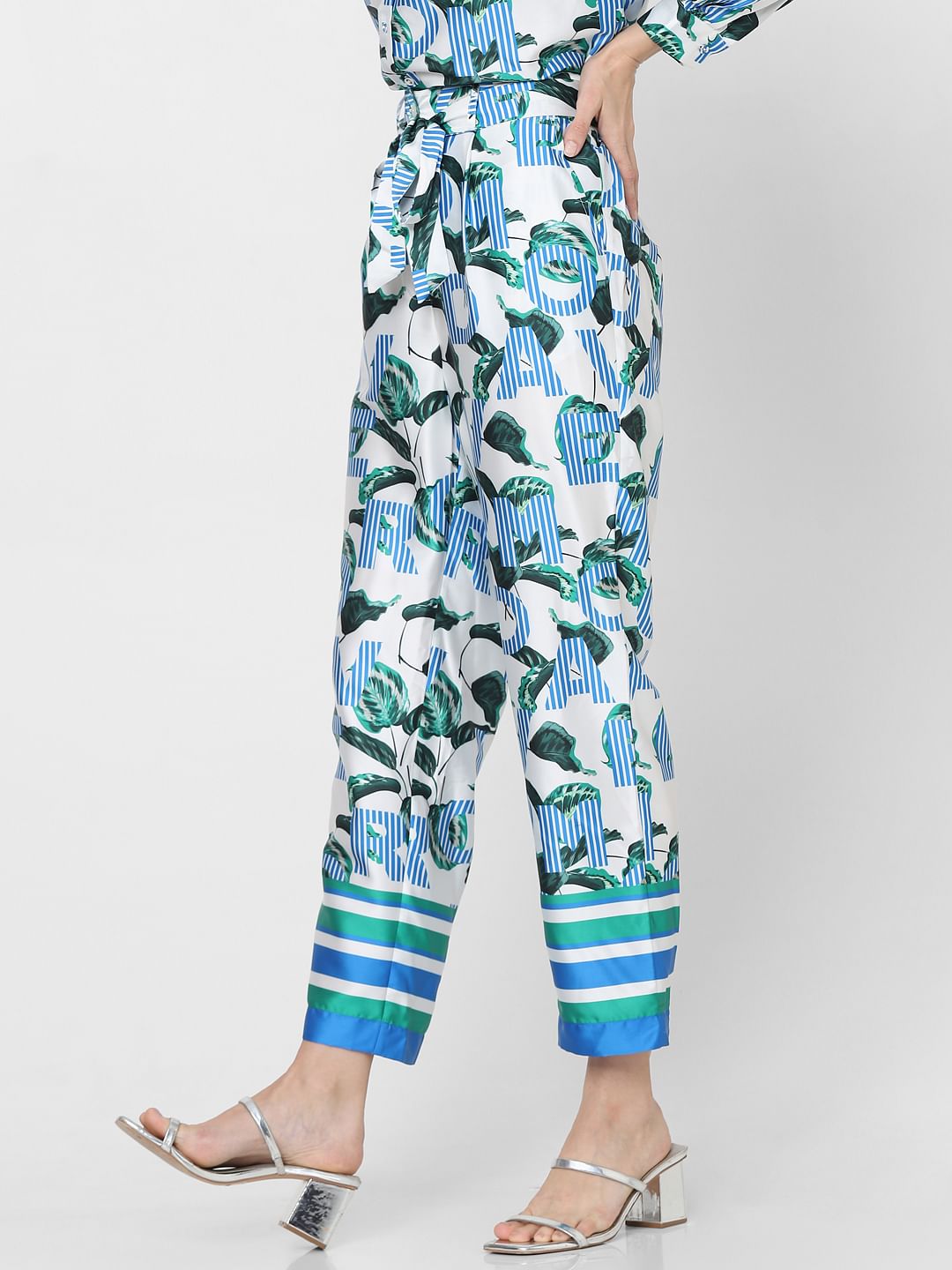 Blue High Rise Printed Co-Ord Set Pants