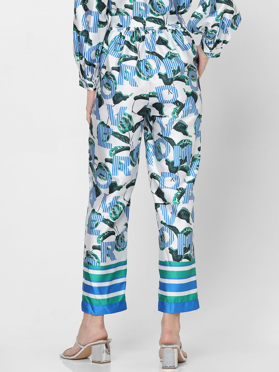 Blue High Rise Printed Co-Ord Set Pants