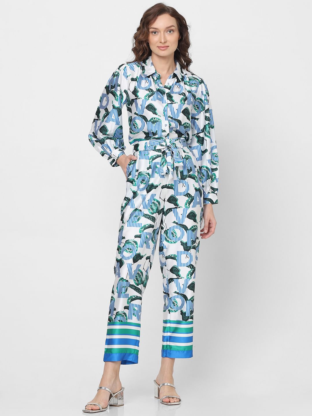 Blue High Rise Printed Co-Ord Set Pants