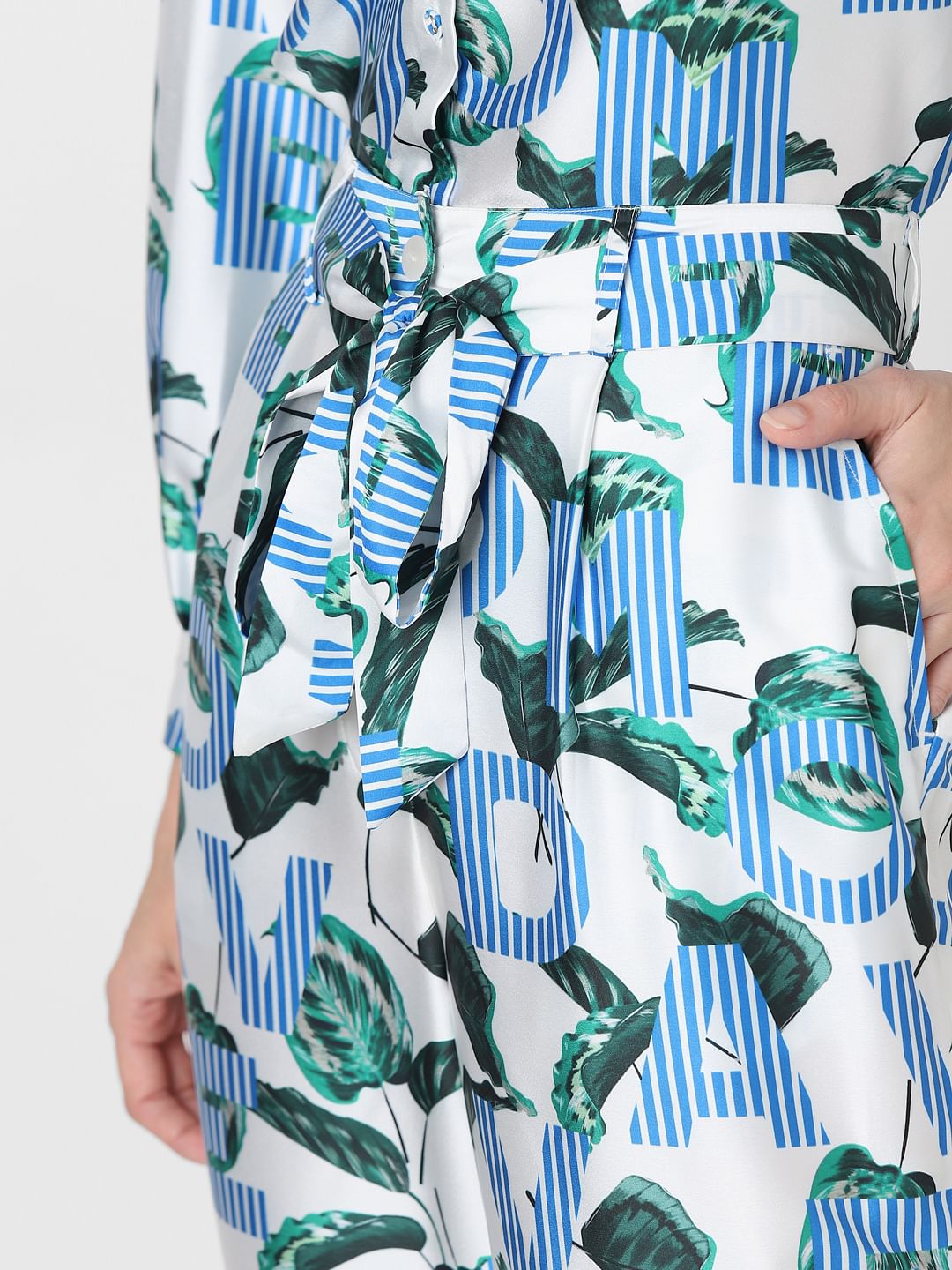 Blue High Rise Printed Co-Ord Set Pants