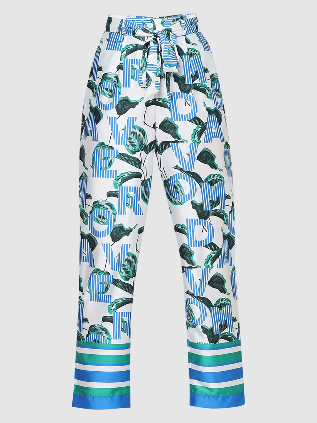Blue High Rise Printed Co-Ord Set Pants