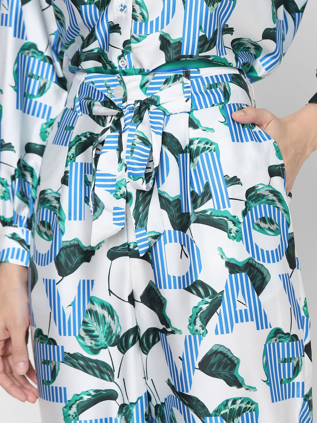 Blue High Rise Printed Co-Ord Set Pants