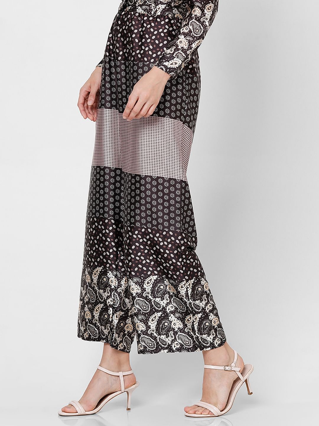 Dark Brown High Rise Printed Pants