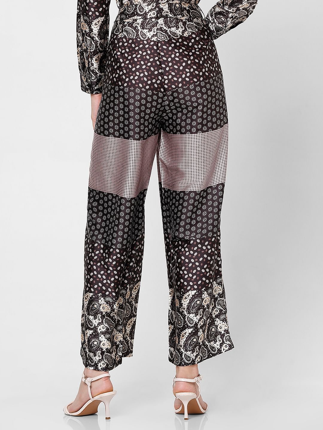 Dark Brown High Rise Printed Pants