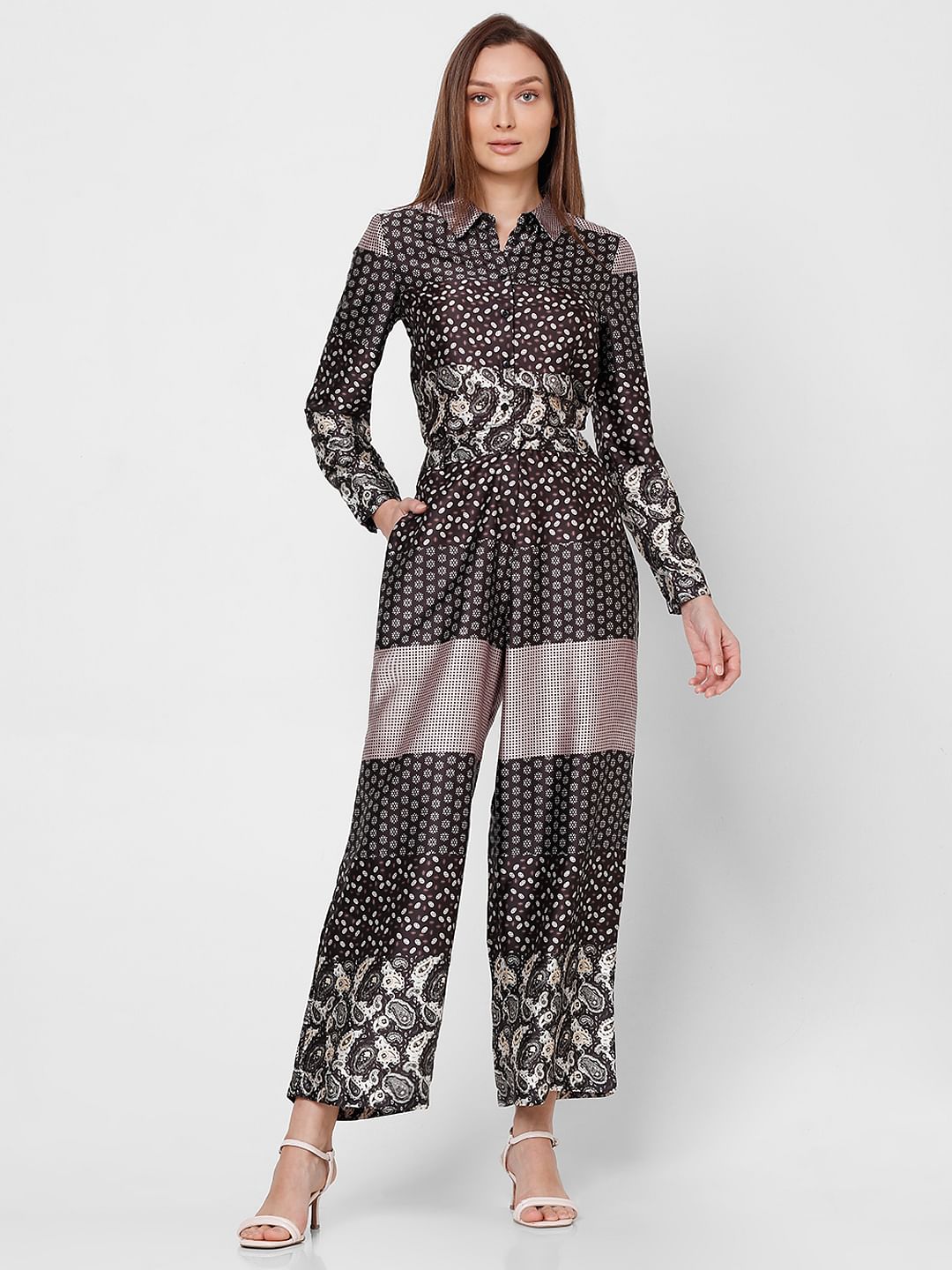 Dark Brown High Rise Printed Pants