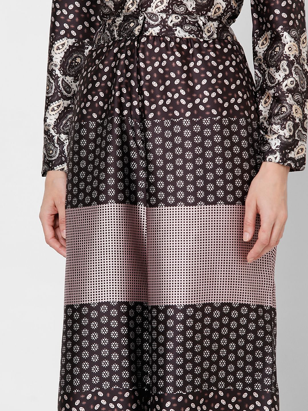 Dark Brown High Rise Printed Pants