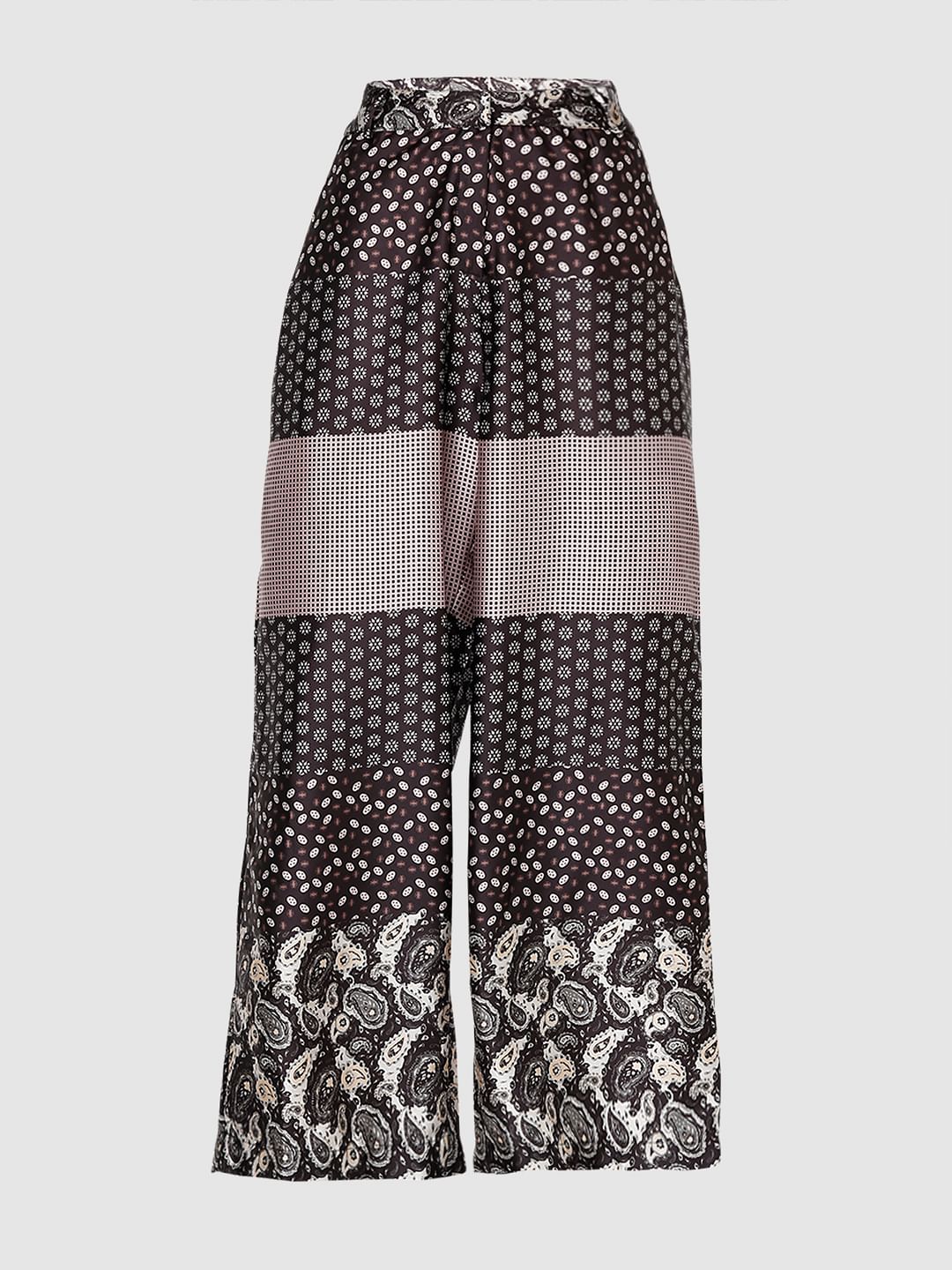 Dark Brown High Rise Printed Pants