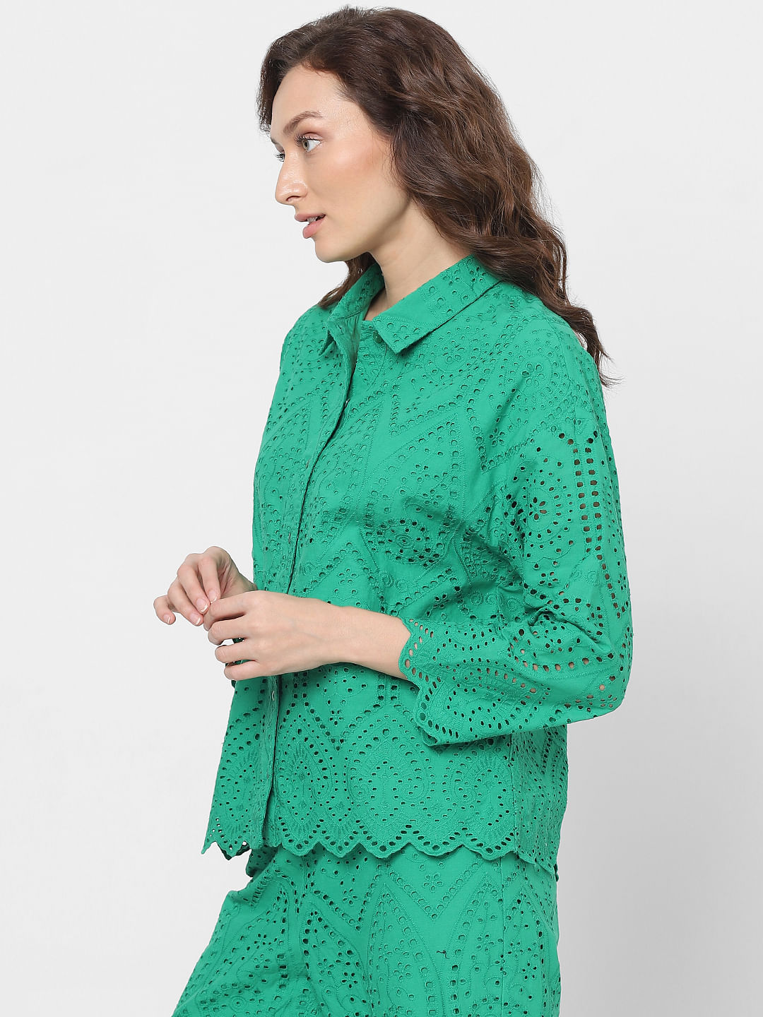 Green Schiffli Co-Ord Set Shirt