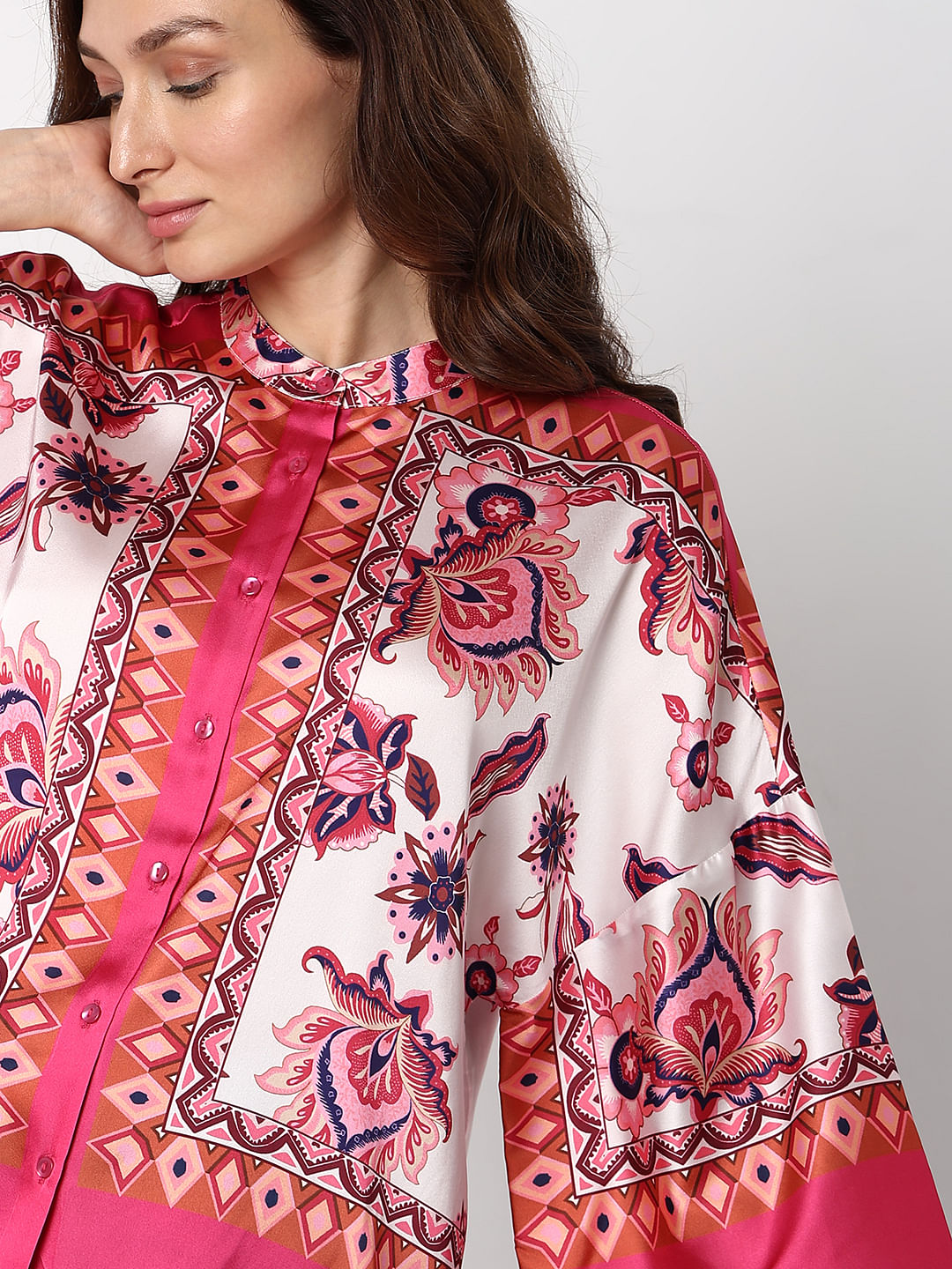 Red Printed Flared Sleeves Top