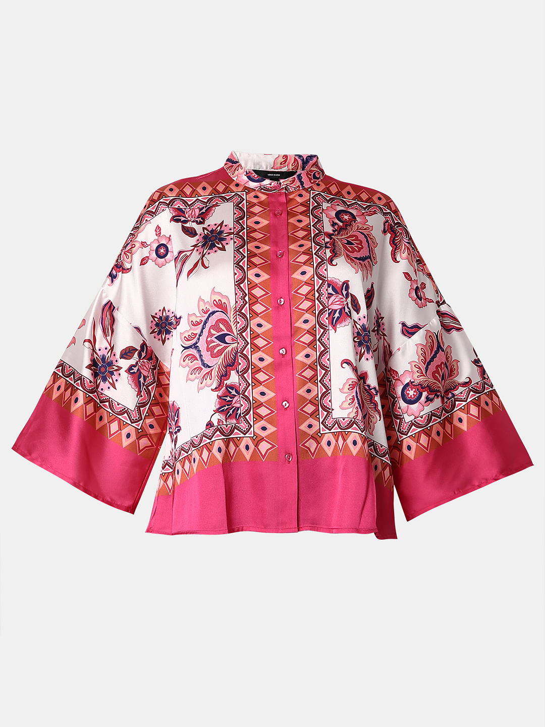 Red Printed Flared Sleeves Top