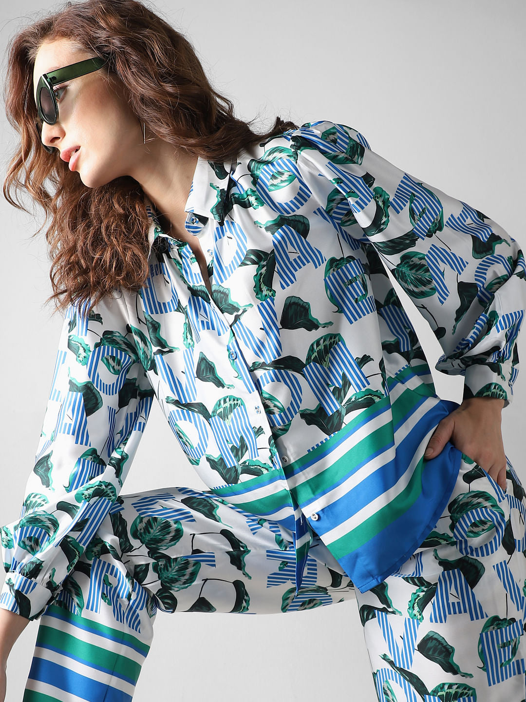 Blue Printed Co-Ord Set Shirt