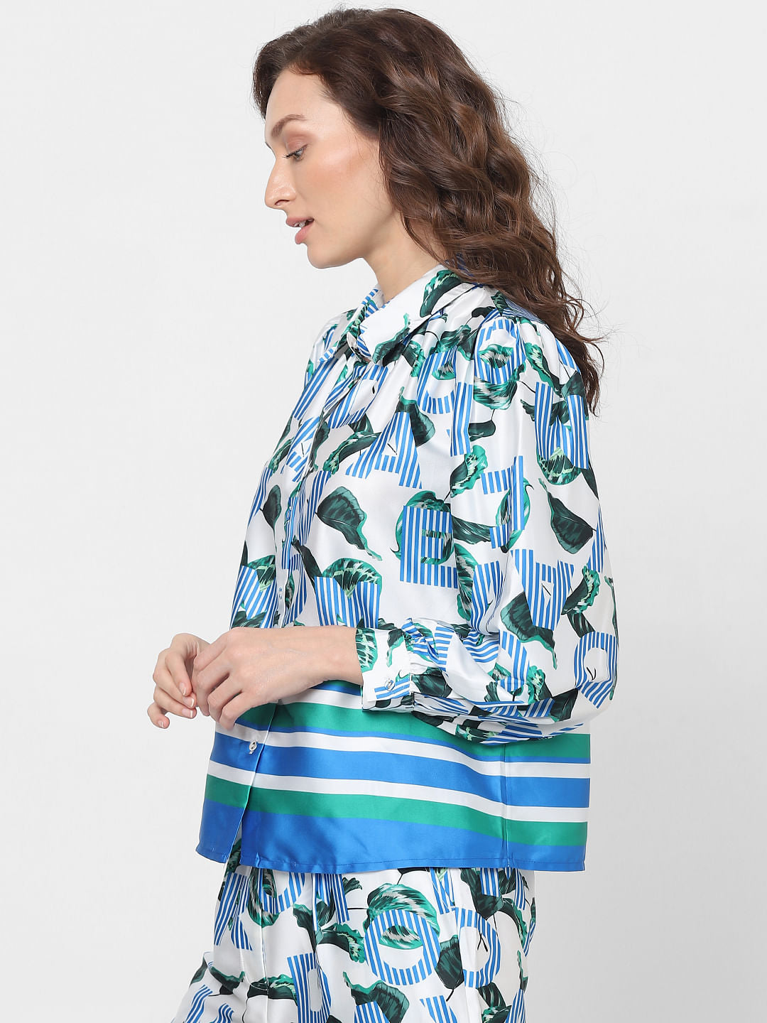 Blue Printed Co-Ord Set Shirt