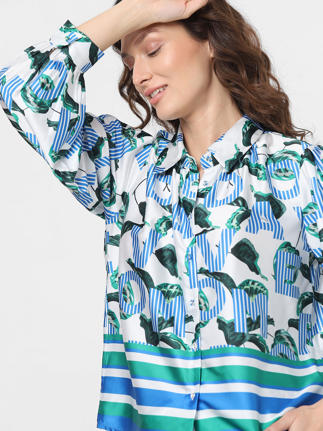 Blue Printed Co-Ord Set Shirt