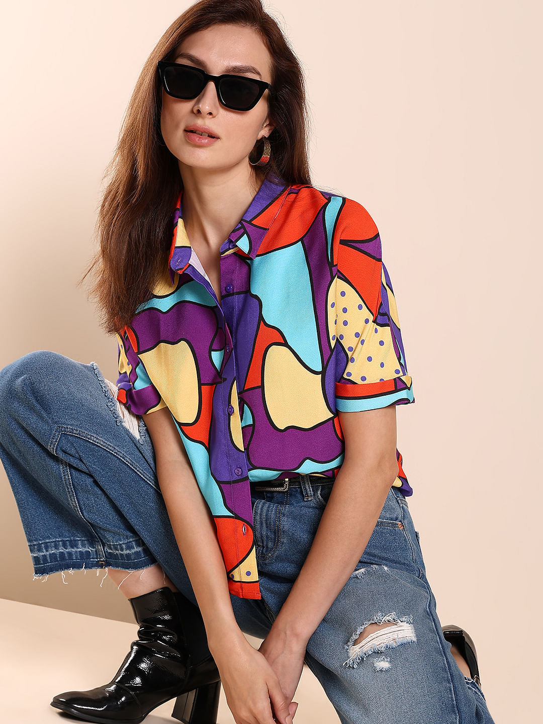 Purple Abstract Print Shirt