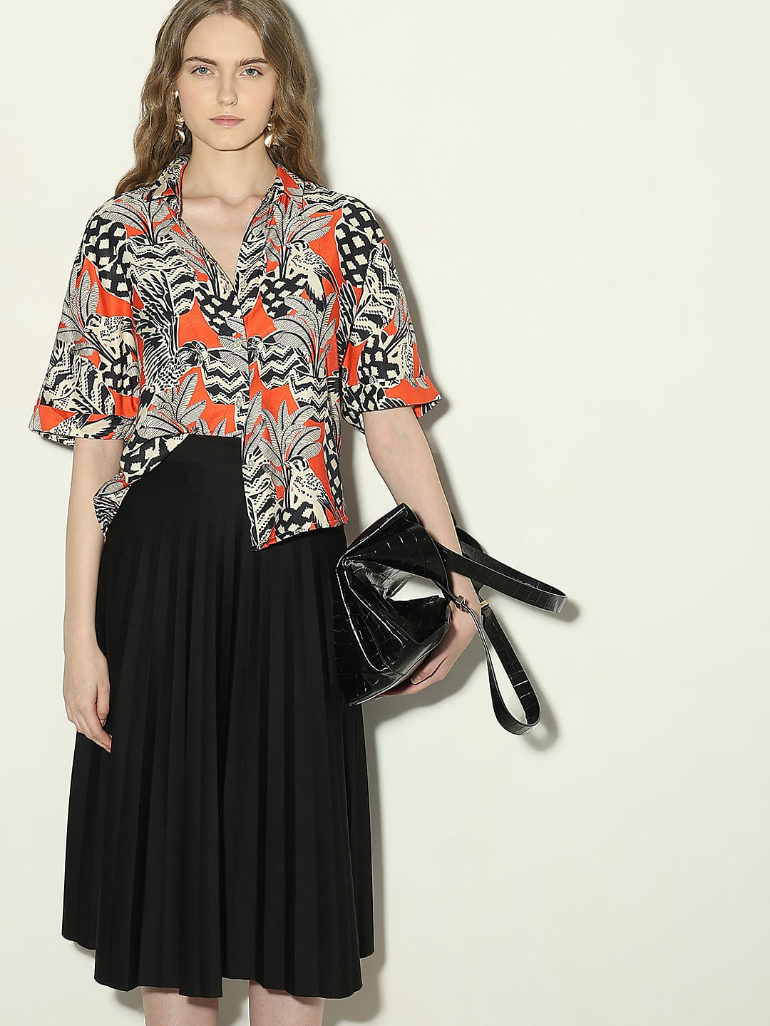 Orange Printed Relaxed Fit Shirt