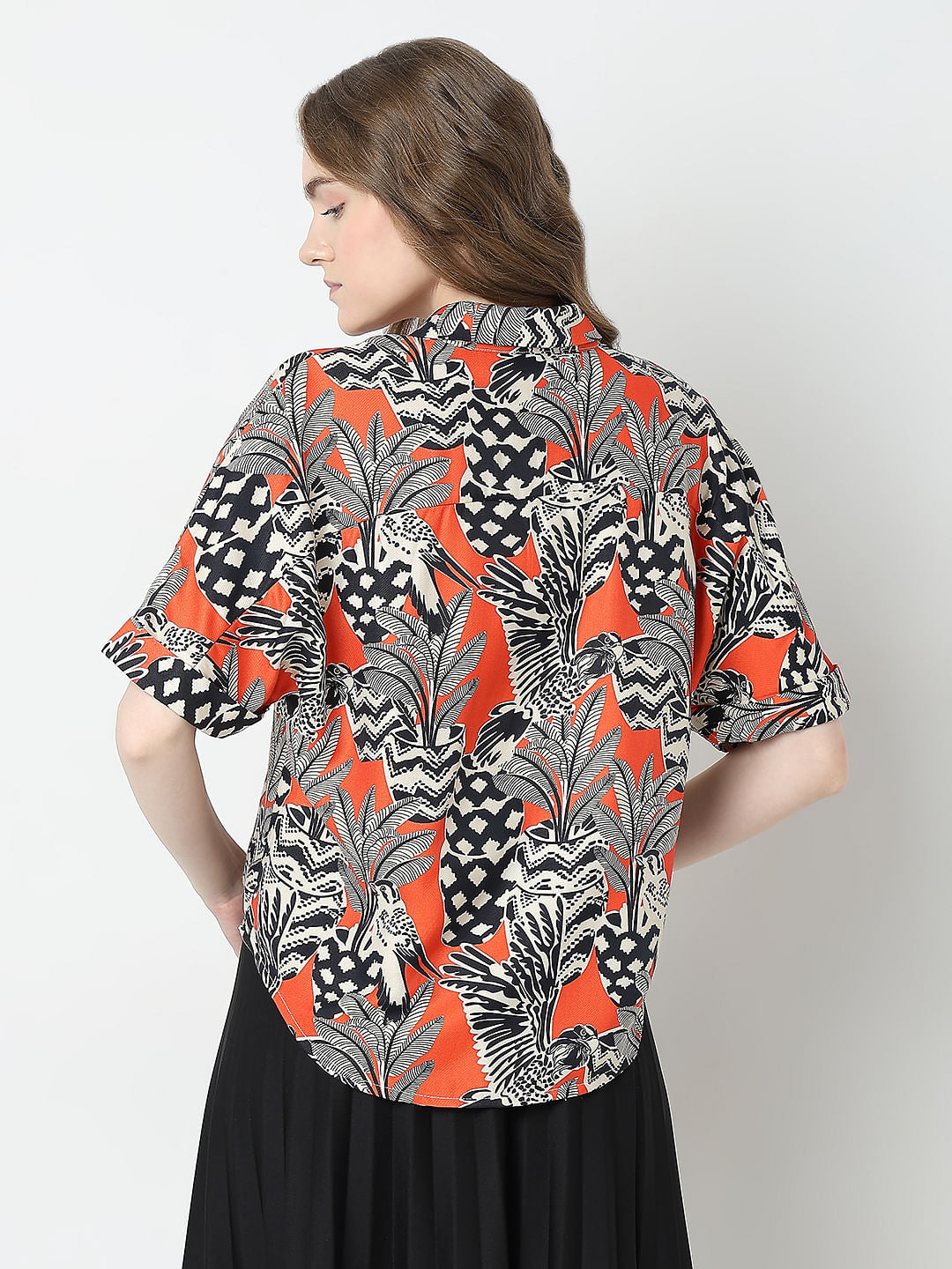 Orange Printed Relaxed Fit Shirt